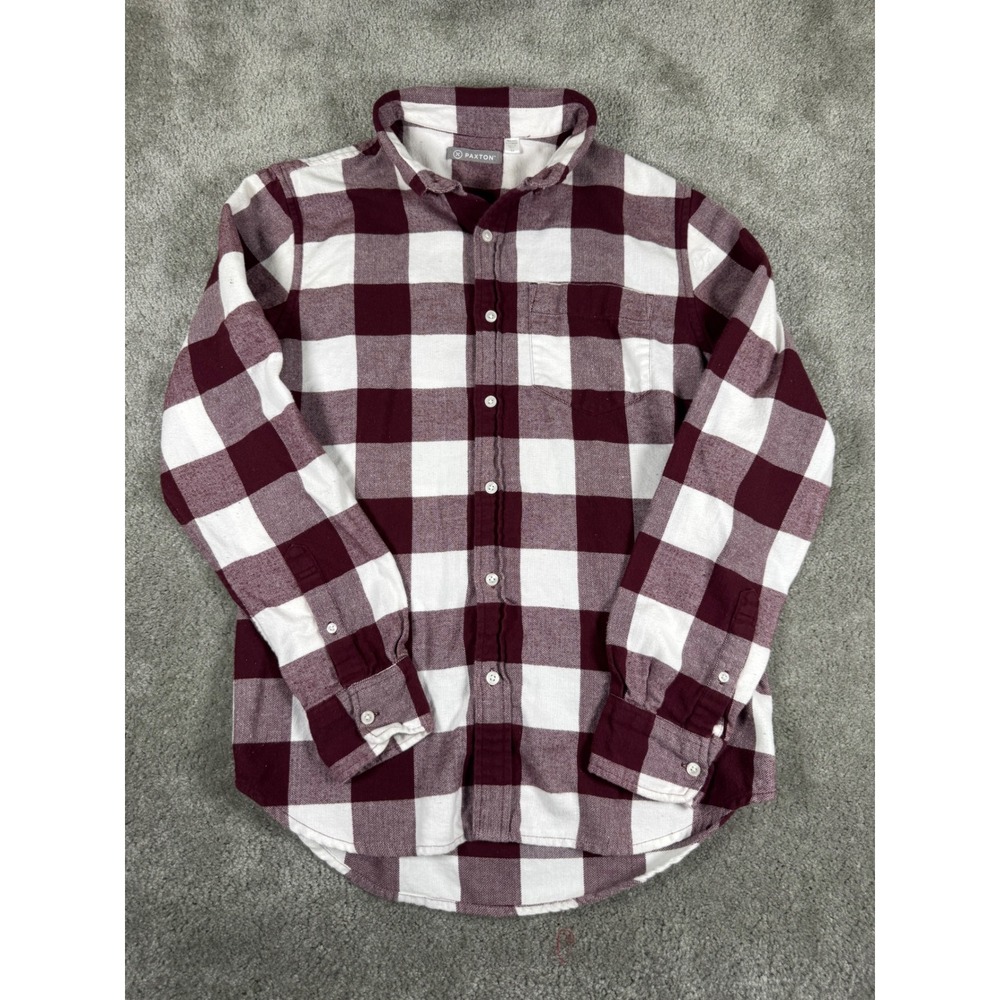 Paxton Mens Flannel Shirt Medium Burgundy White Buffalo Plaid Cotton Long Sleeve